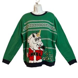 Jolly Sweaters Barfing Unicorn Santa Ugly Christmas Sweater Size XL NWOT